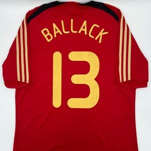 Germany 2008/2009 Away Authentic adidas Ballack #13 Jersey L Men Red Black